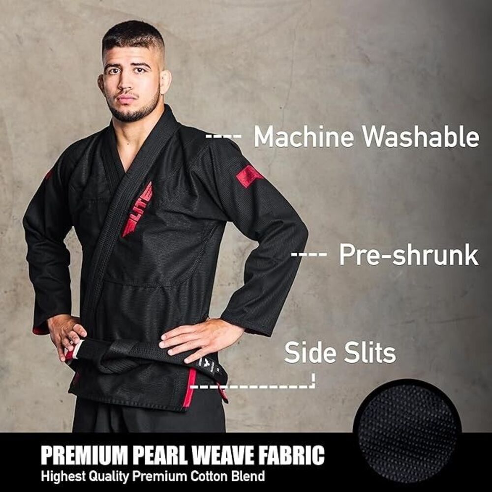 Elite Sports GI Men's Kimono BJJ Jiujitsu GIS w/Preshrunk Premium Black wo/Belt